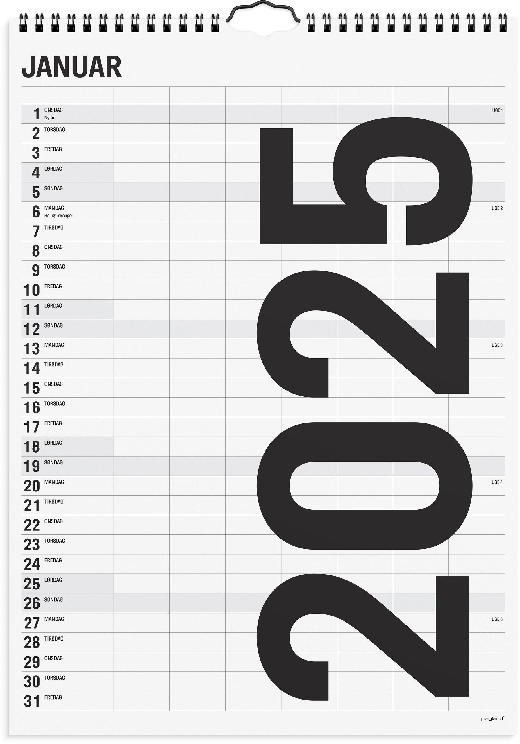 Familiekalender Black and white 7 kol. 2025