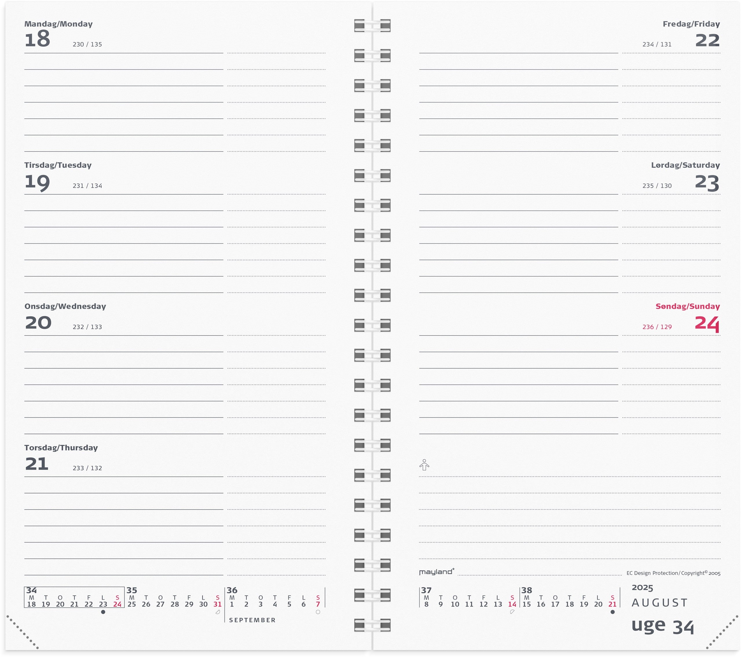 Week Planner International tværformat REFILL 2025