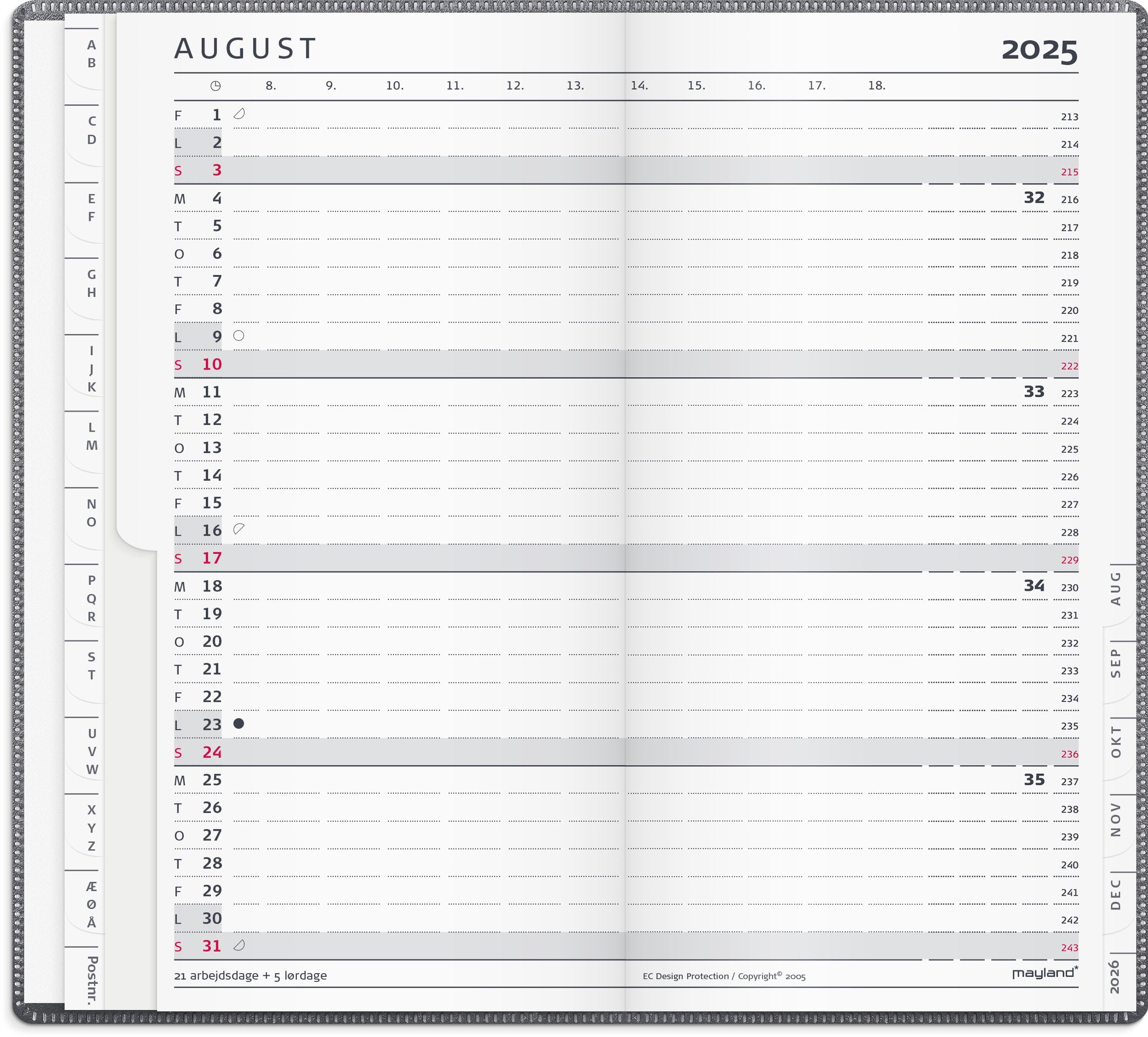 Index Planner månedskalender mørkegrå PP plast 2025