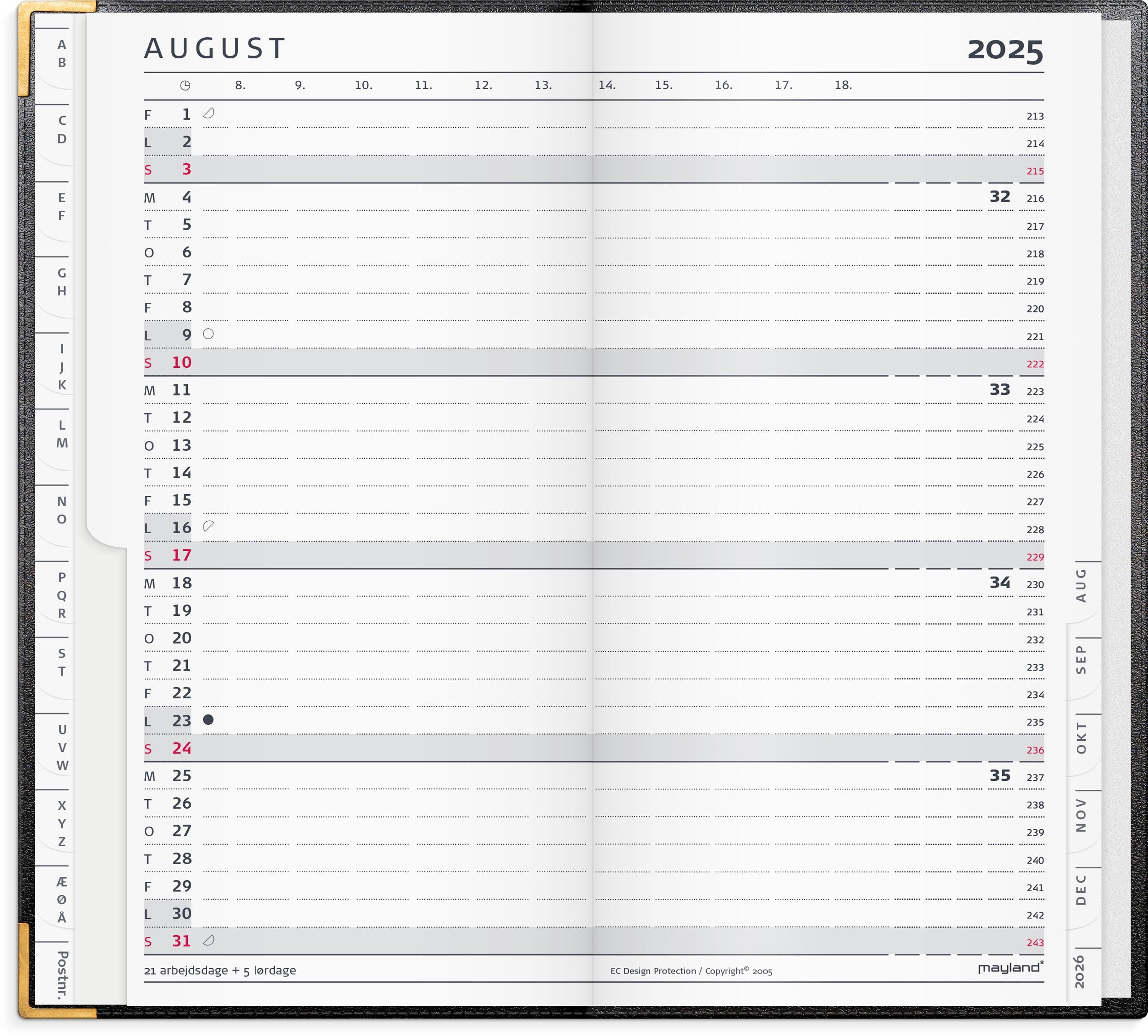 Index Planner månedskalender sort skind 2025
