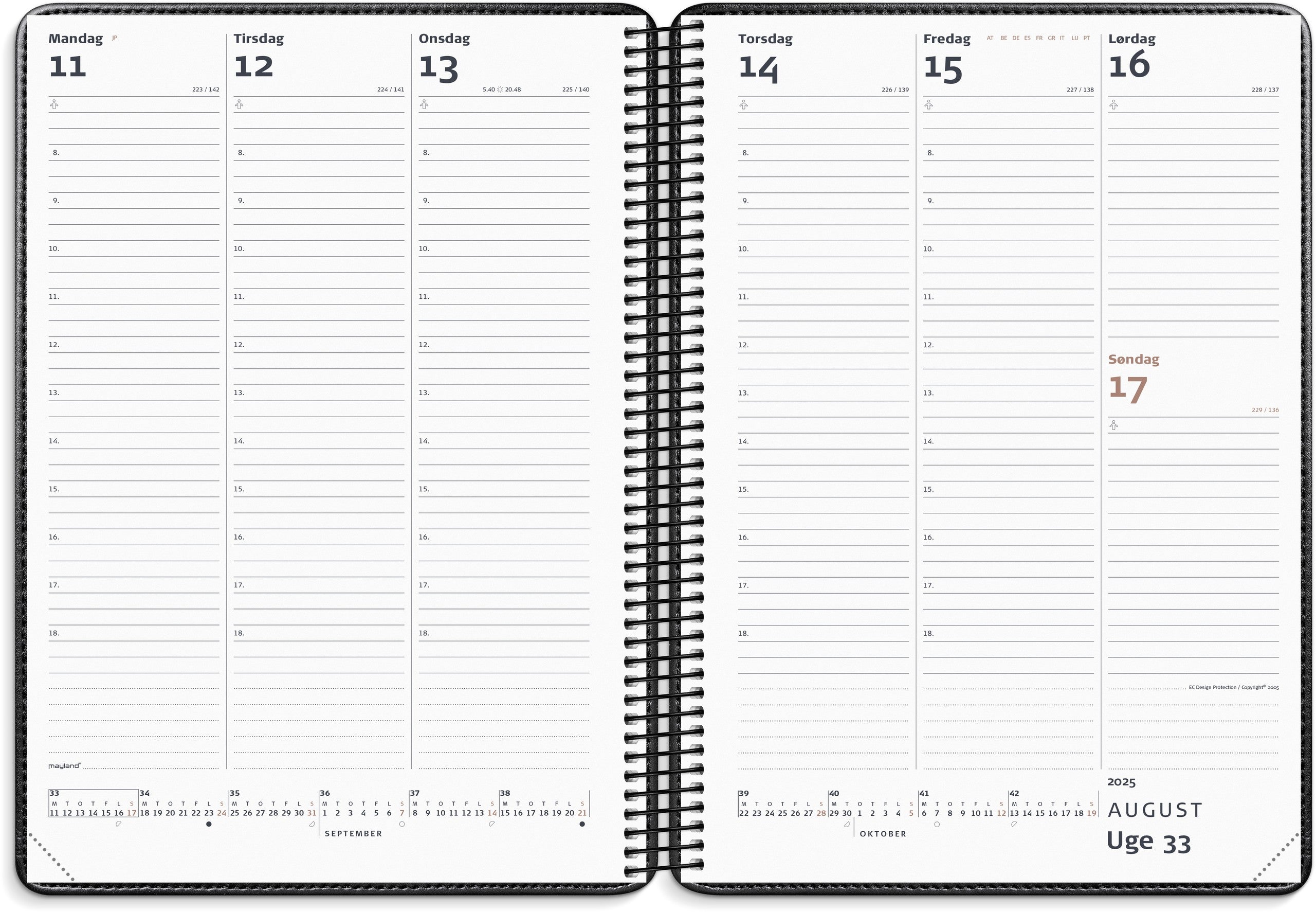 Diplomat ugekalender m/spiral sort kunstskind 2025