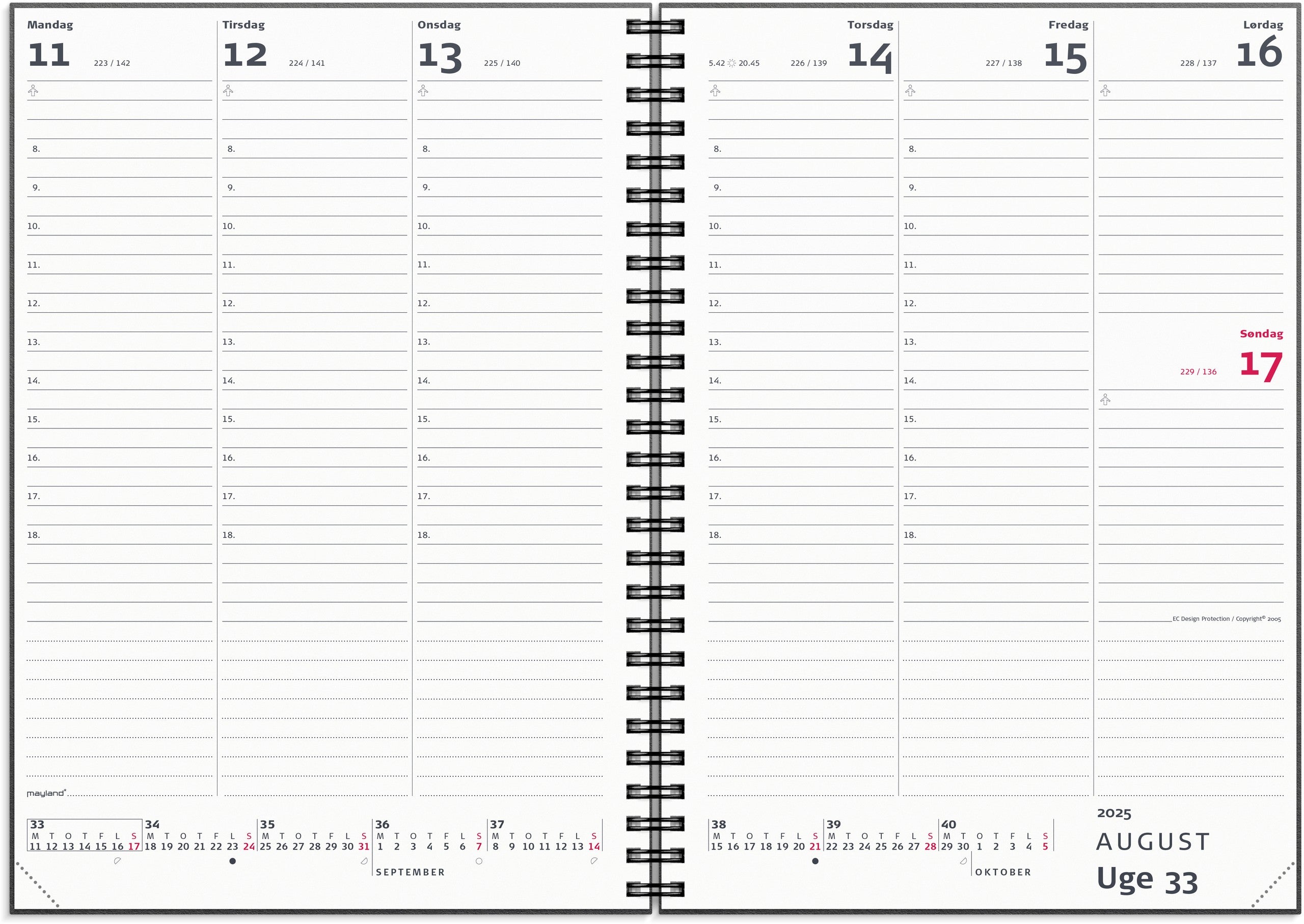 A5 ugekalender højformat sort skind 2025