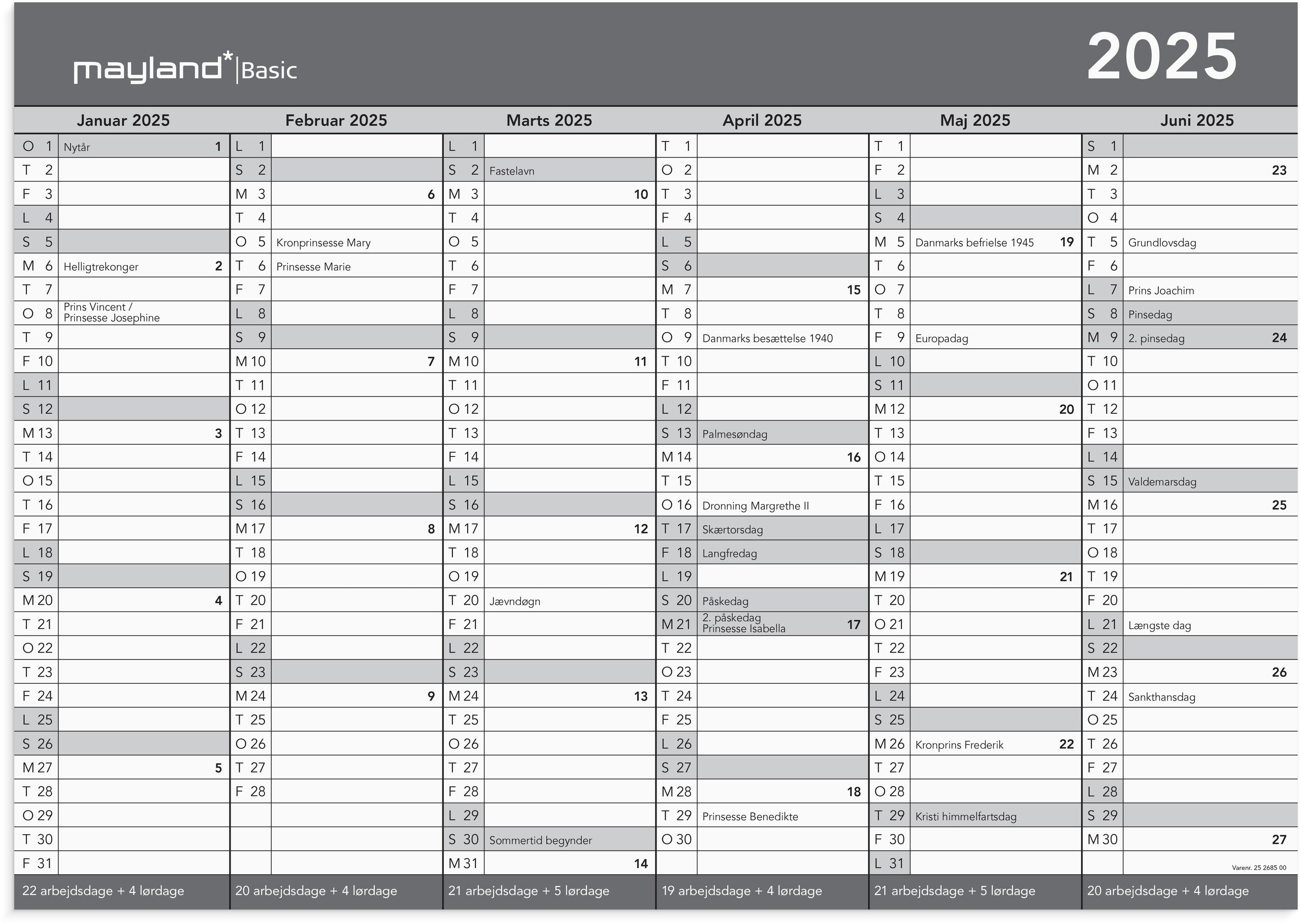 Basic kontorkalender A3 2025