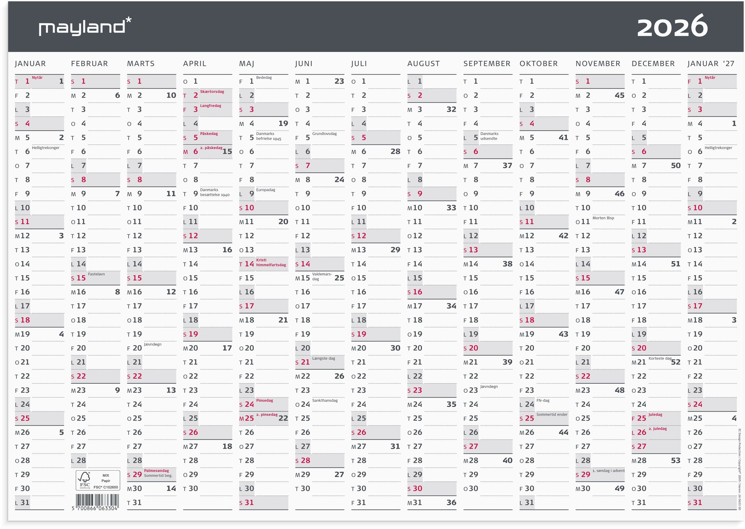Kontorkalender Moderne A3 1x13 mdr. 2026