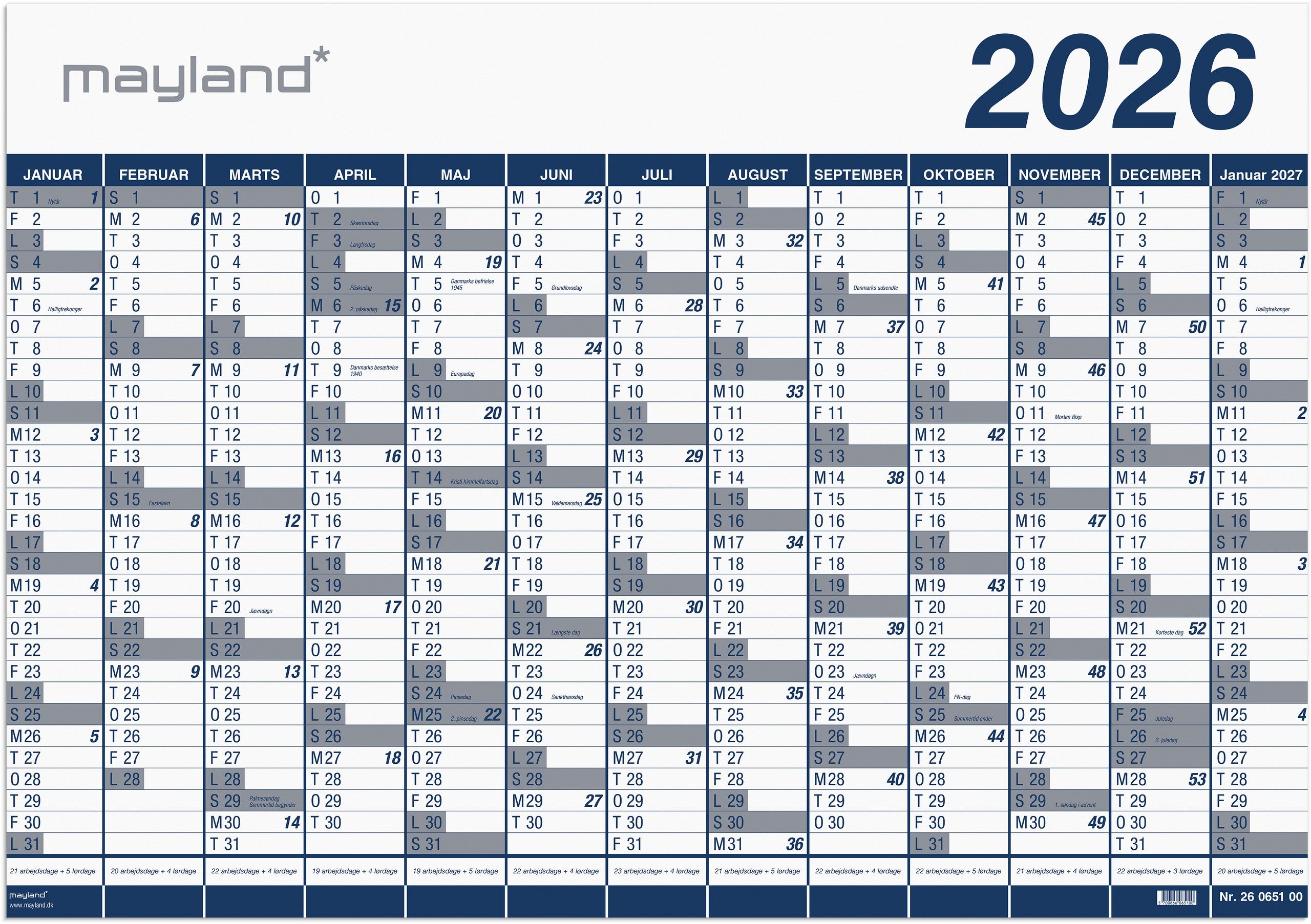 Kæmpekalender 1x13 mdr. PP plast rør 2026