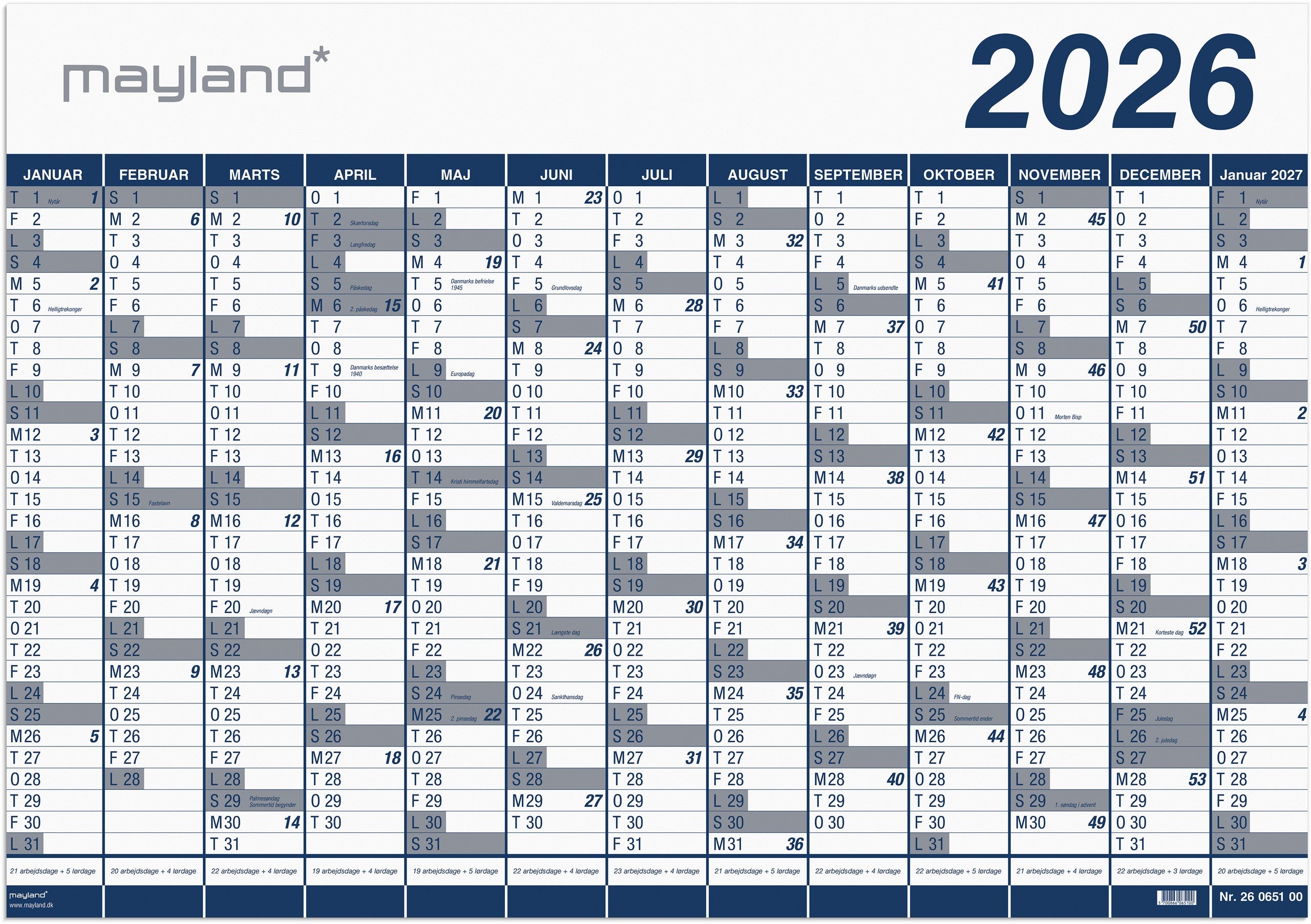 Kæmpekalender 1x13 mdr. PP-plast 2026 (i plastpose)