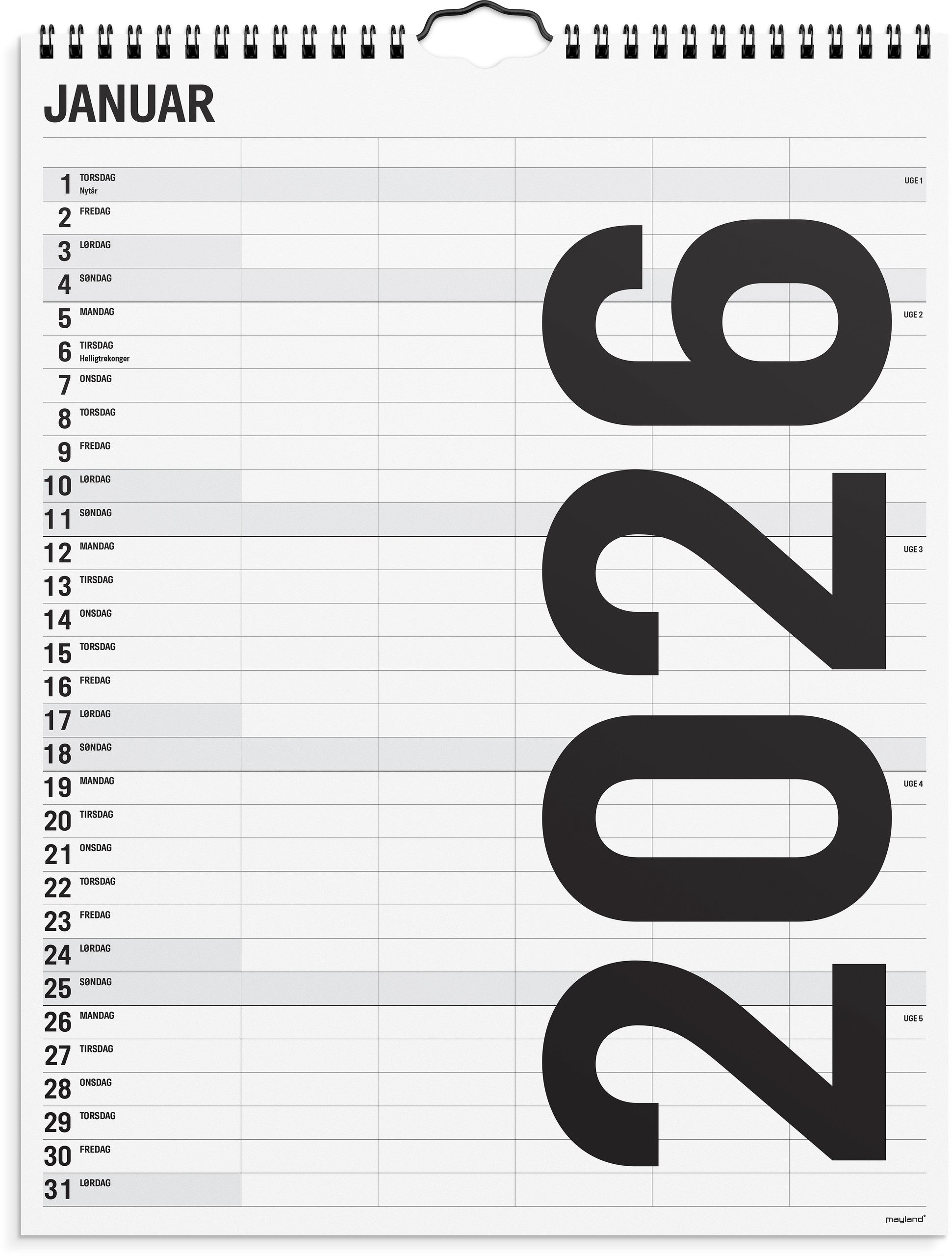 Familiekalender Black and white 5 kol. 2026
