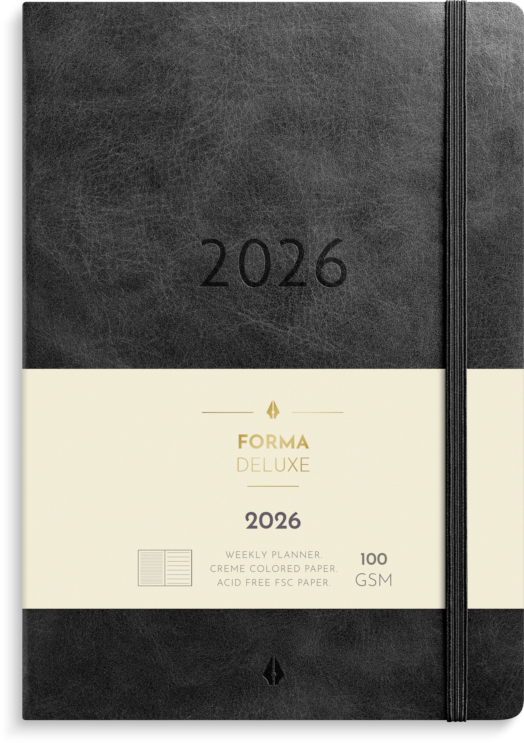 A5 Forma Deluxe ugekalender tværf. sort kunstskind 2026