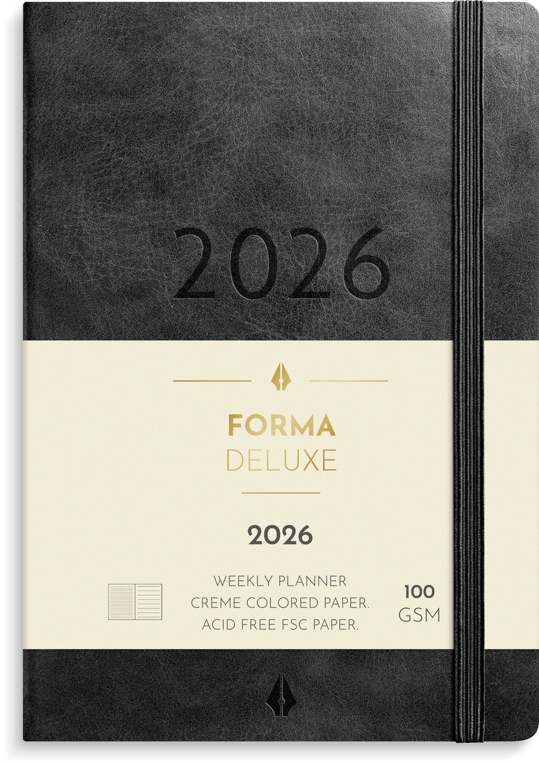 A6 Forma Deluxe ugekalender tværf. sort kunstskind 2026