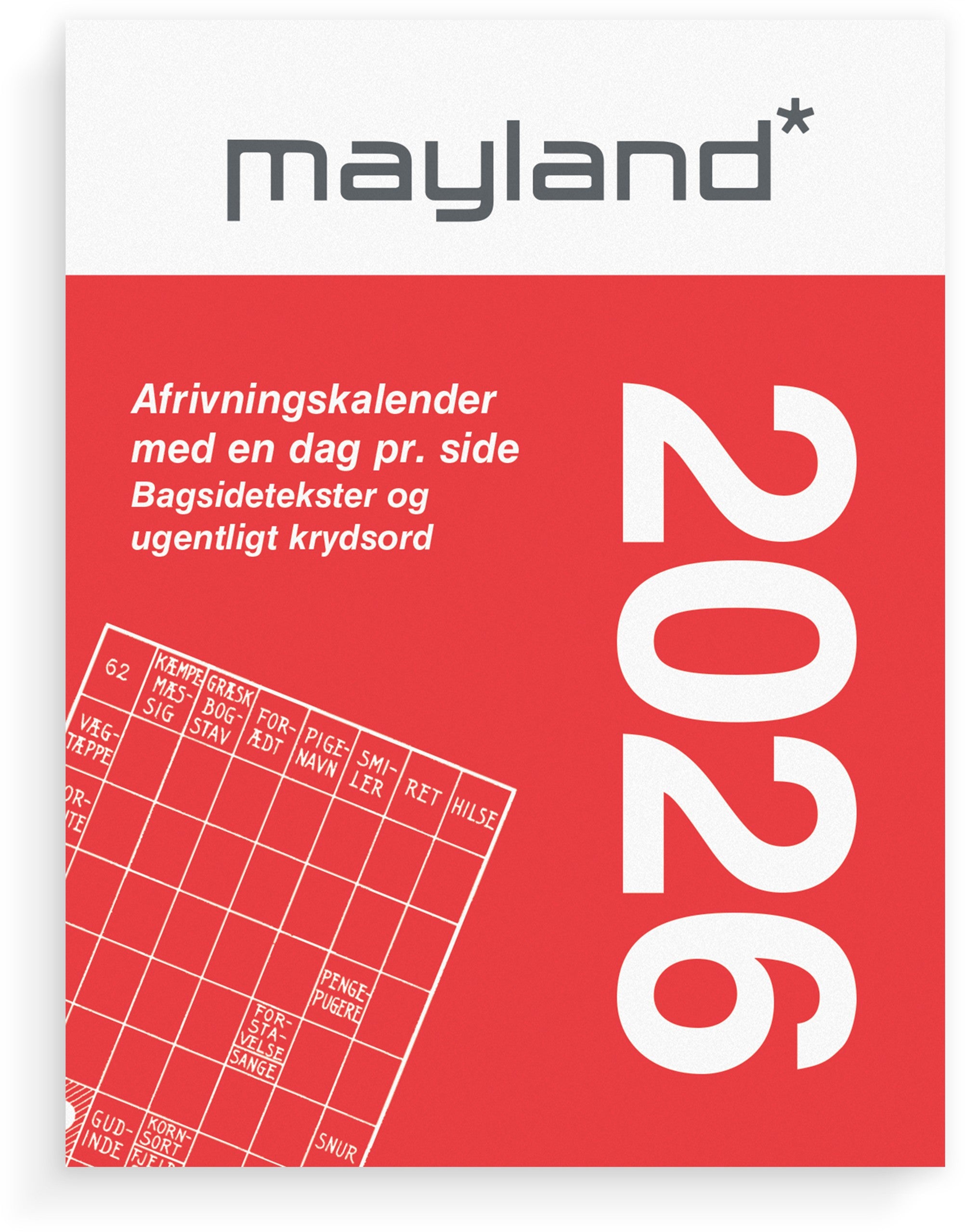 Broderikalender m/split og bagsidetekst 2026