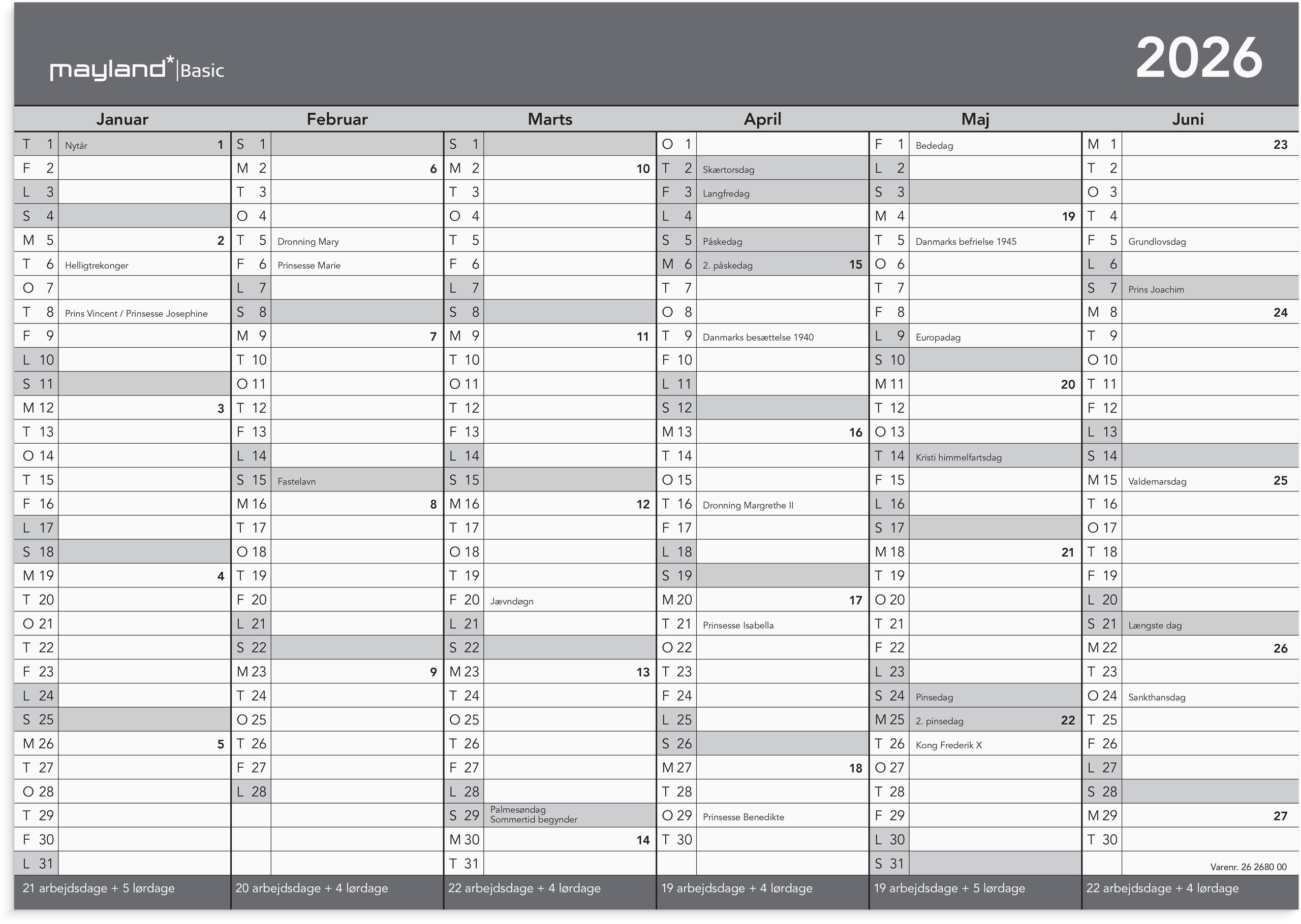 Basic kontorkalender A4 2026
