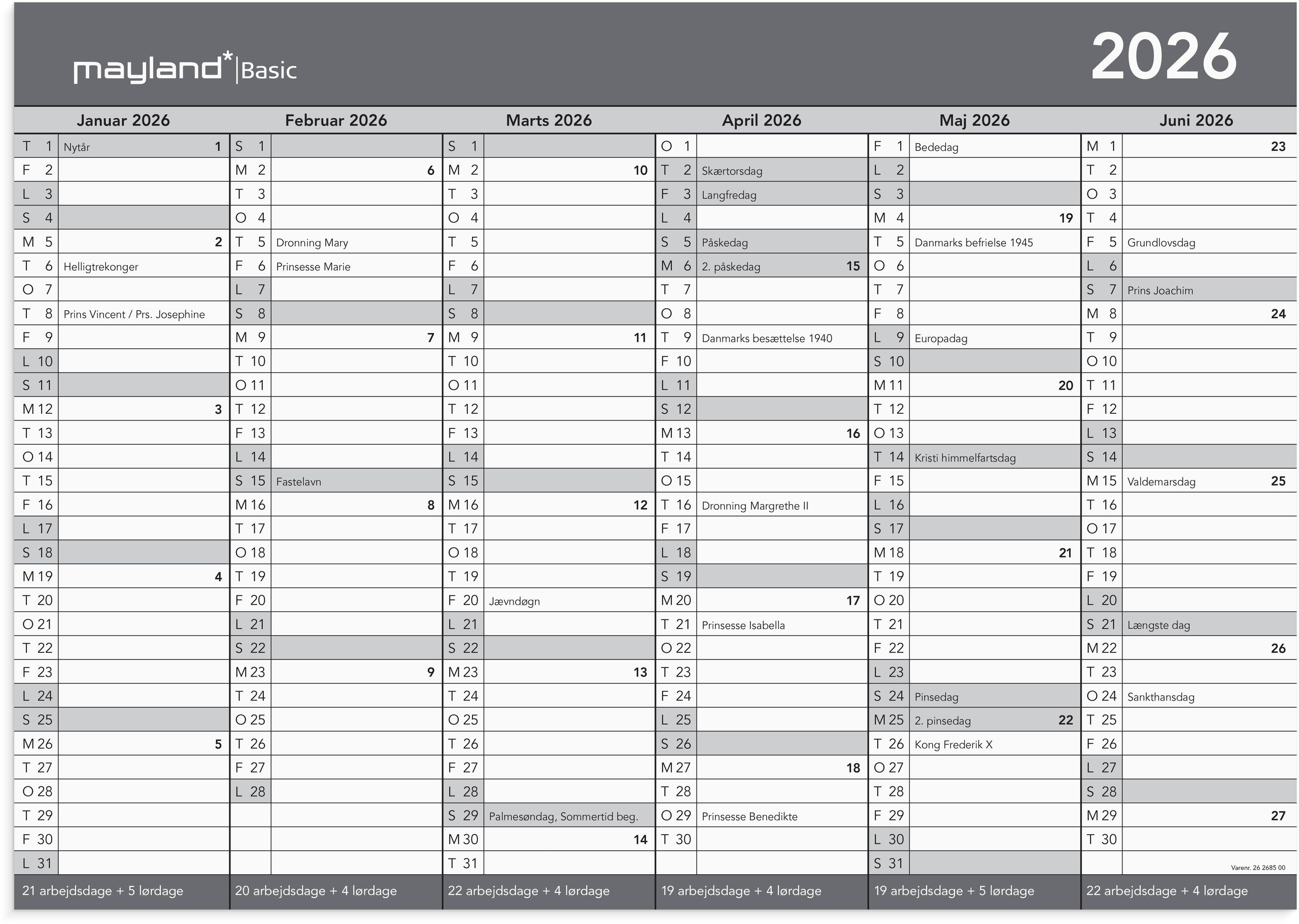 Basic kontorkalender A3 2026