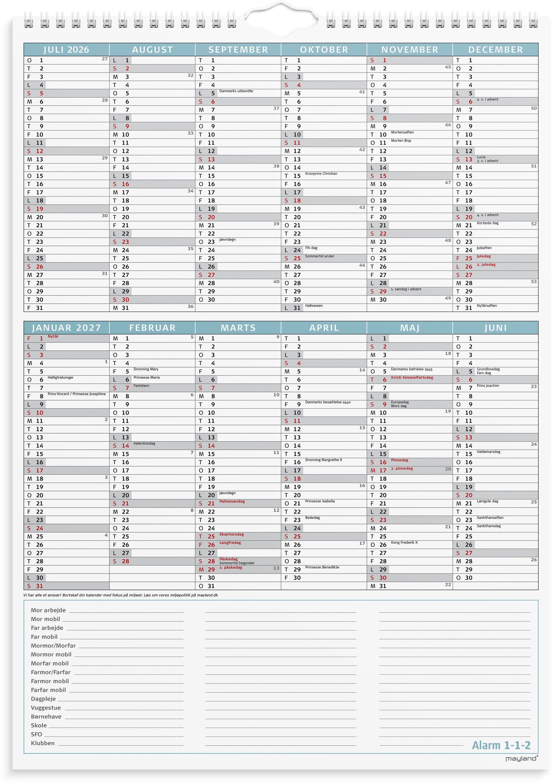 Studie Familiekalender Otto Dickmeiss & Lilja Scherfig A3 2025/2026