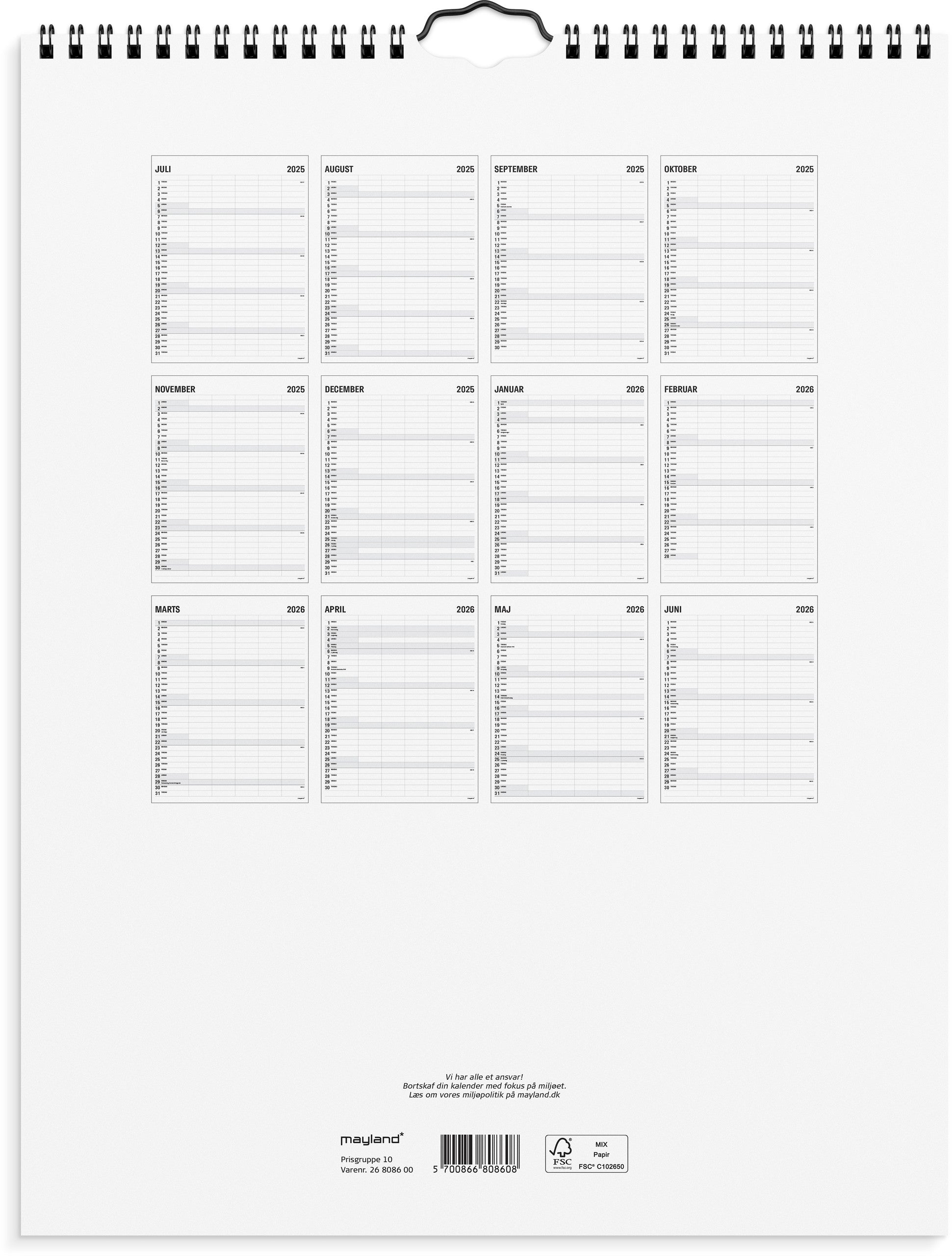 Studie Familiekalender Black and White 5 kol. 2025/2026