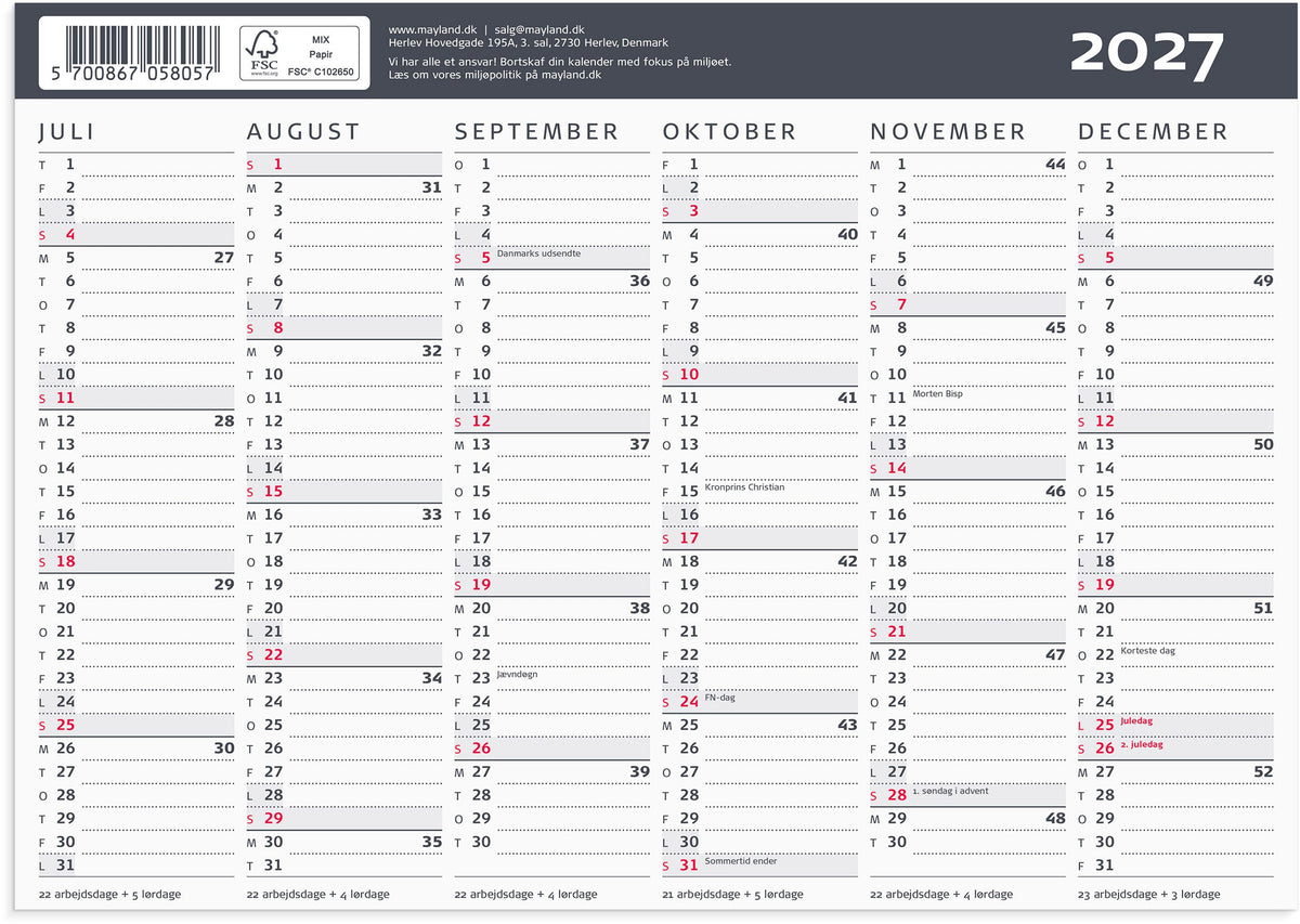 Kontorkalender Moderne A5 2027