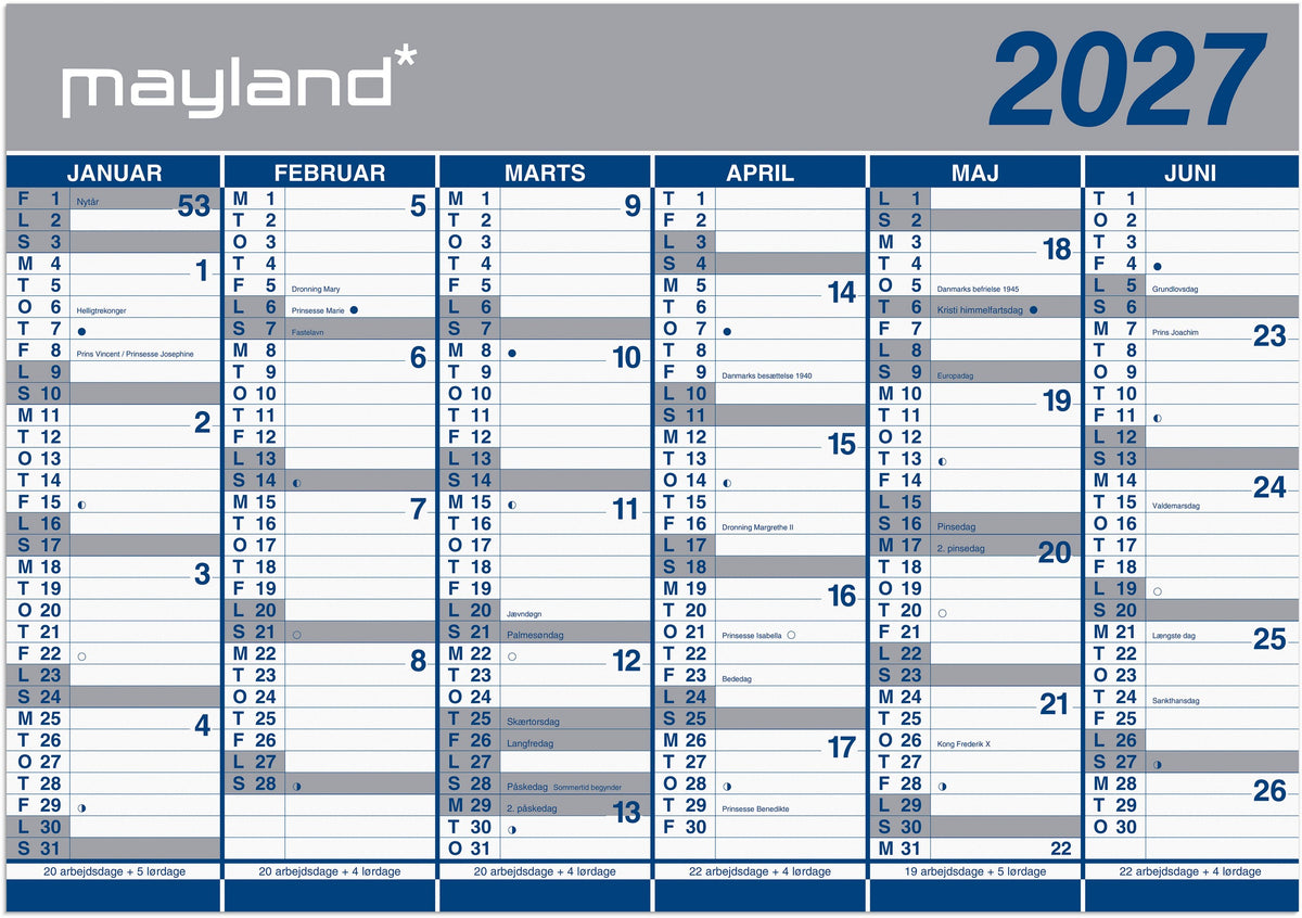 Kæmpekalender 2x6 mdr. papir 2027 (i plastpose)