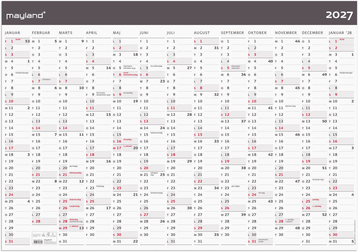 Kæmpekalender Moderne 1x13 mdr. papir rør 2027