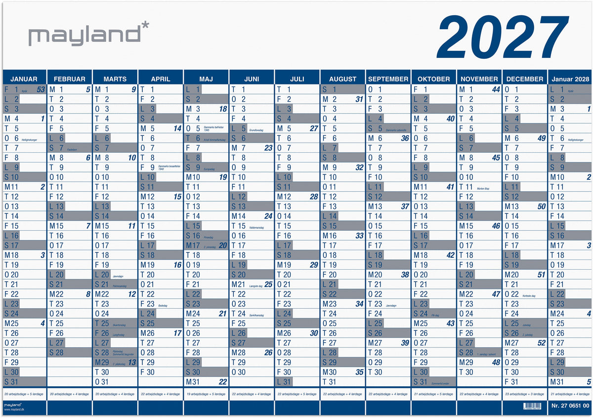 Kæmpekalender 1x13 mdr. PP-plast 2027 (i plastpose)