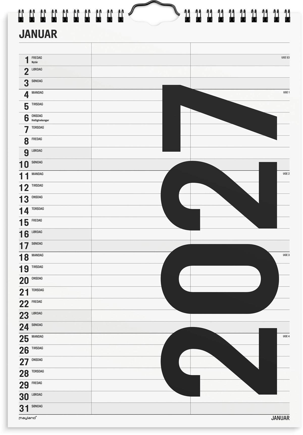 Familiekalender Black and white 2 kol. 2027