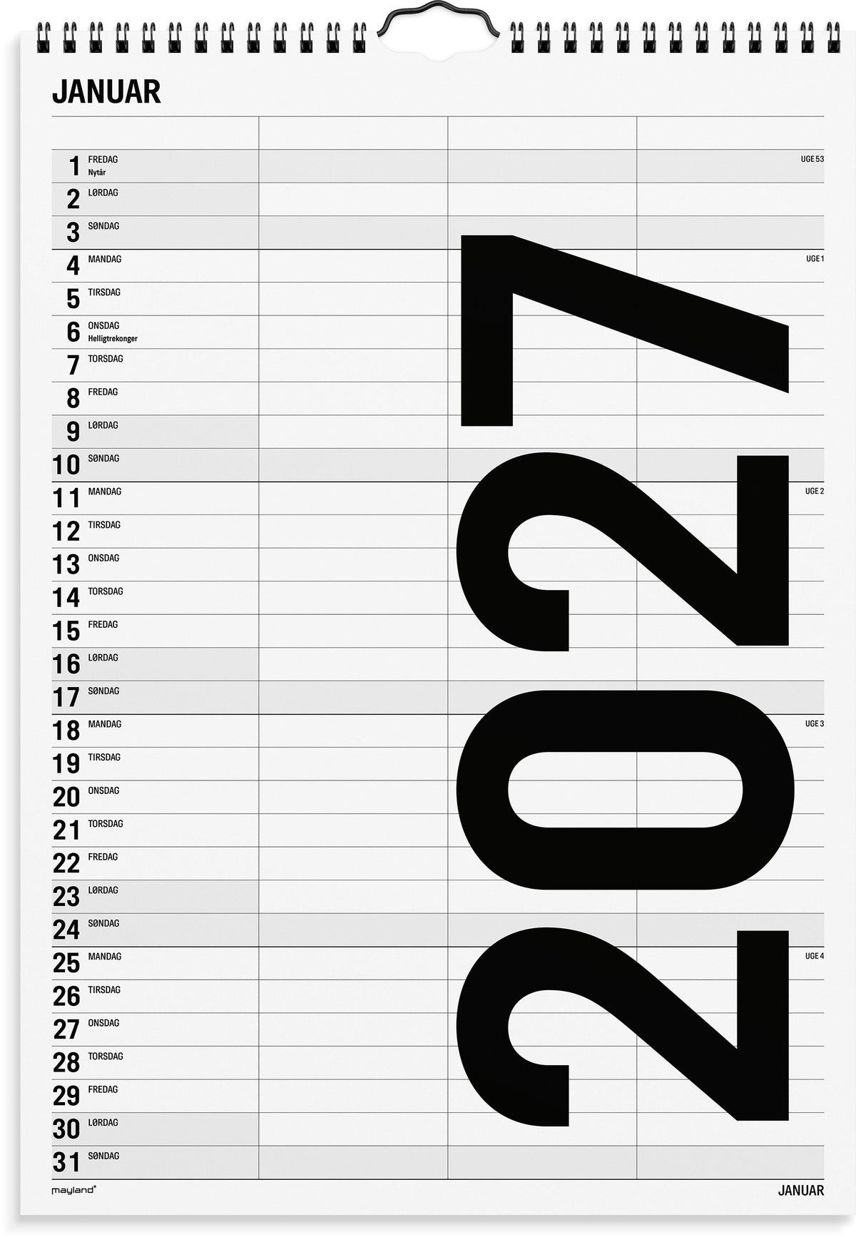 Familiekalender Black and white 3 kol. 2027
