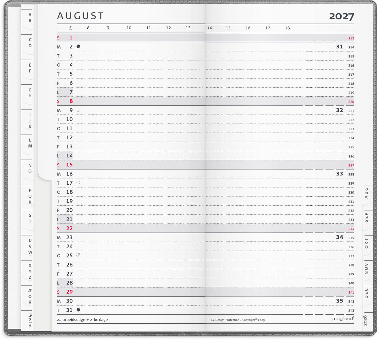 Index Planner månedskalender mørkegrå PP-plast 2027