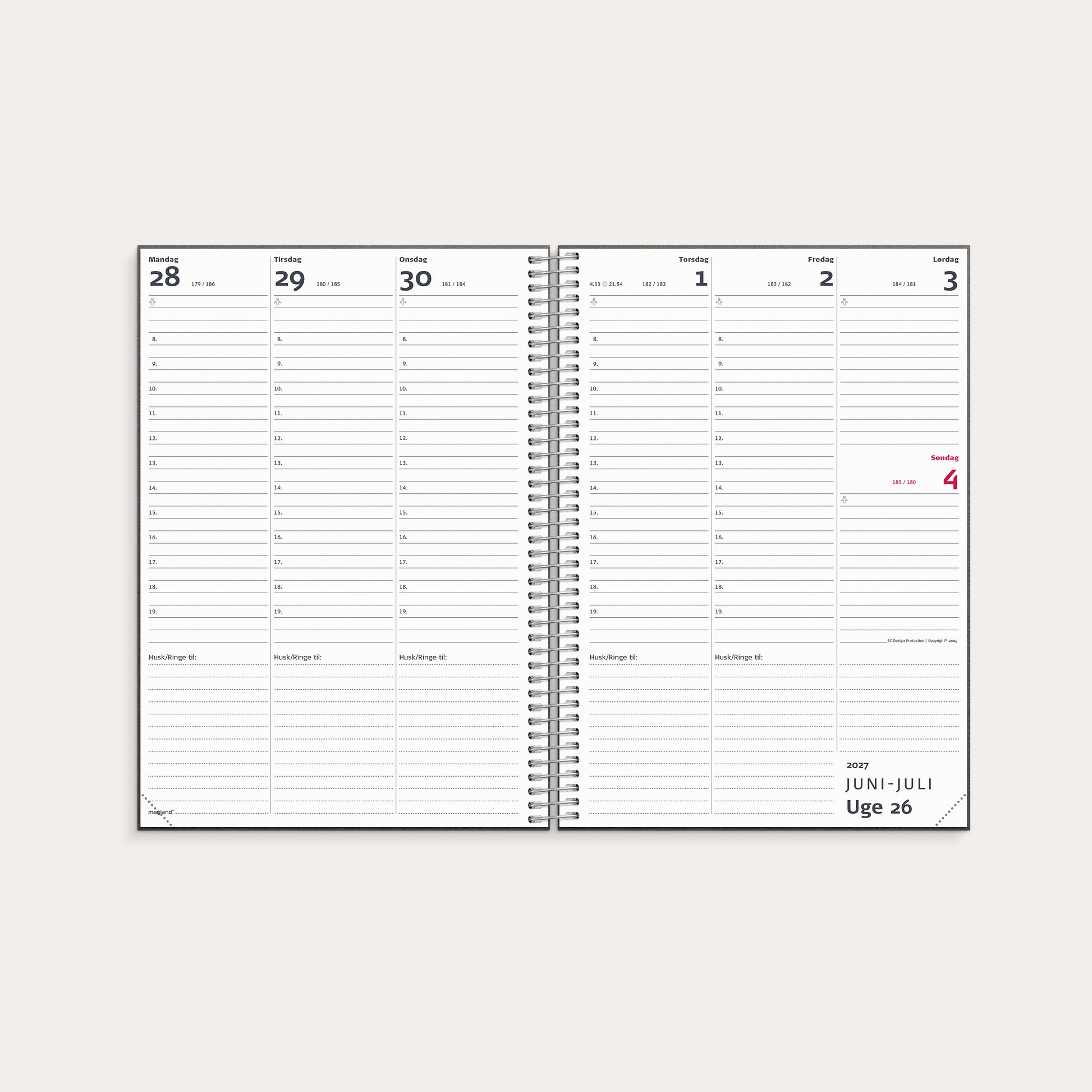 Studie Lærerkalender A5 matsort genbrugskarton 2026/2027