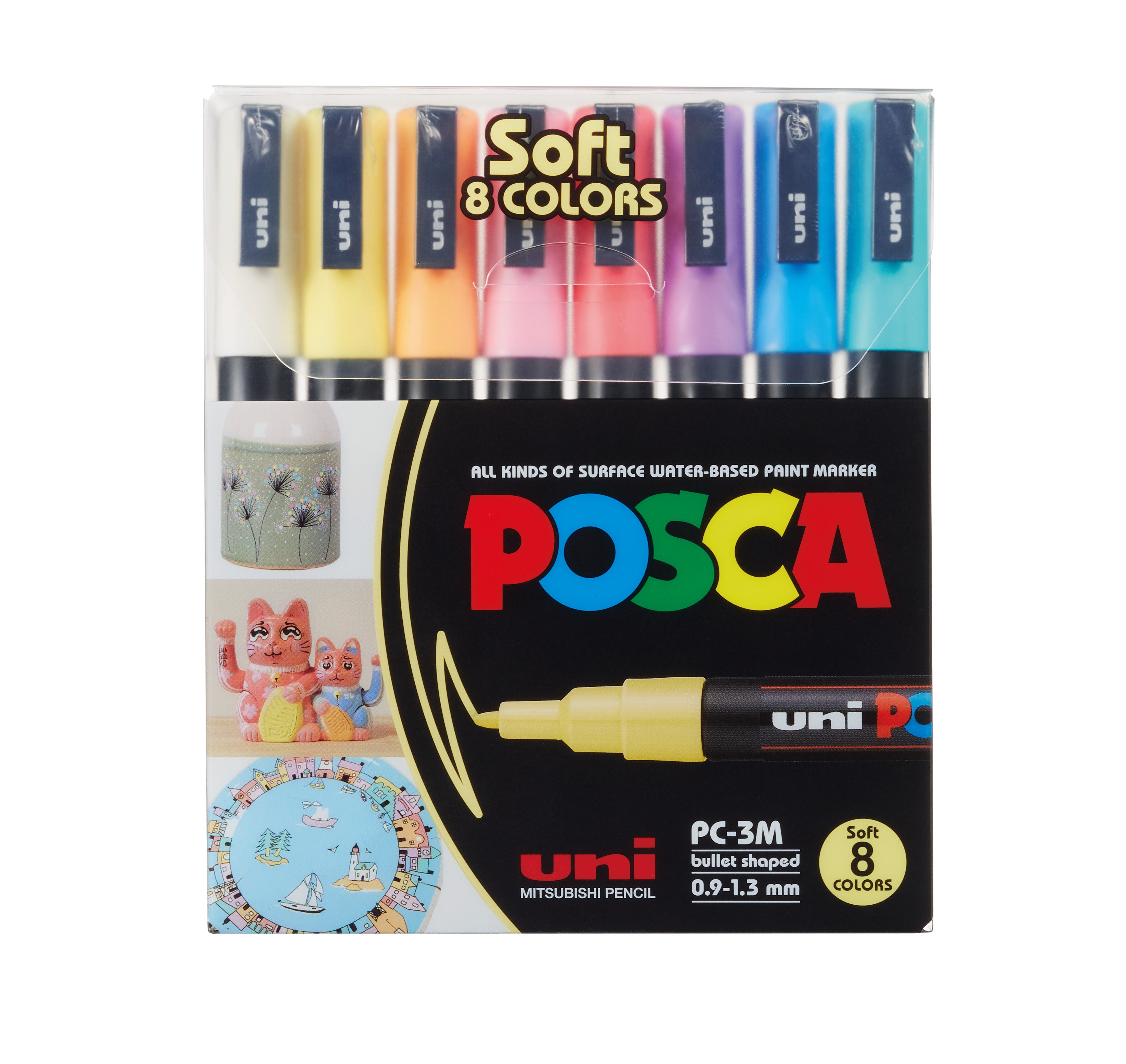 POSCA Tusser Sæt – PC-3M Fin Spids (0,9–1,3 mm) – 8 Vandbaserede Tuscher i Soft Colors