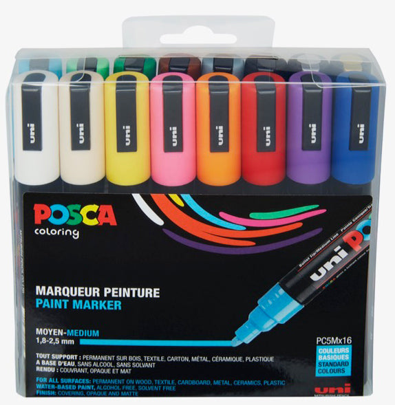 POSCA Tusser Sæt – PC-5M Medium Spids (1,8–2,5 mm) – 16 Vandbaserede Tuscher