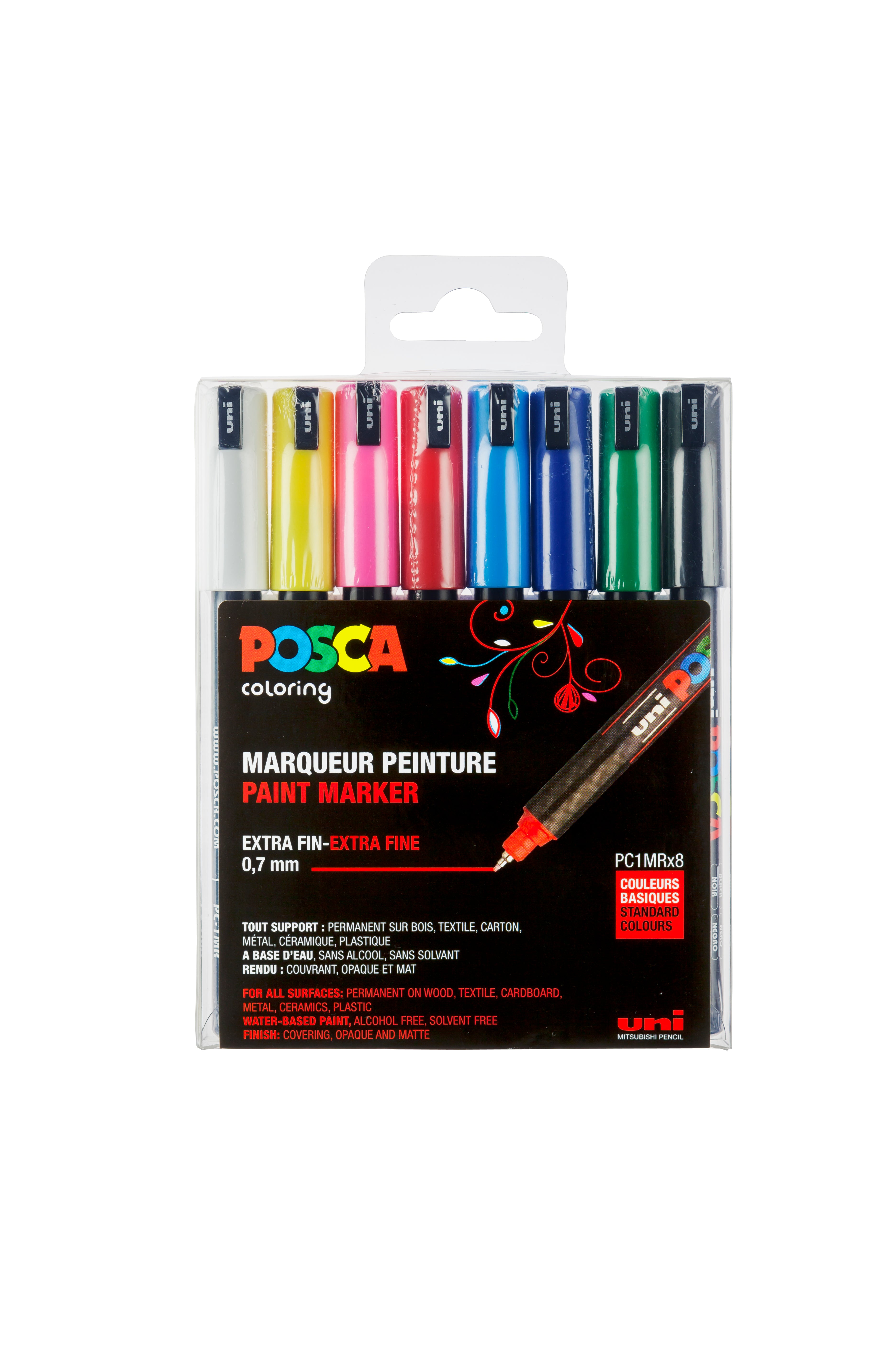 POSCA Tusser Sæt – PC-1MR Extra Fine Nålespids (0,7 mm) – 8 Vandbaserede Tuscher