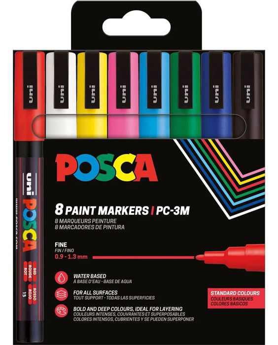 Posca Pen PC3-M - 0.9 - 1.3 mm - sæt med 8 stk.