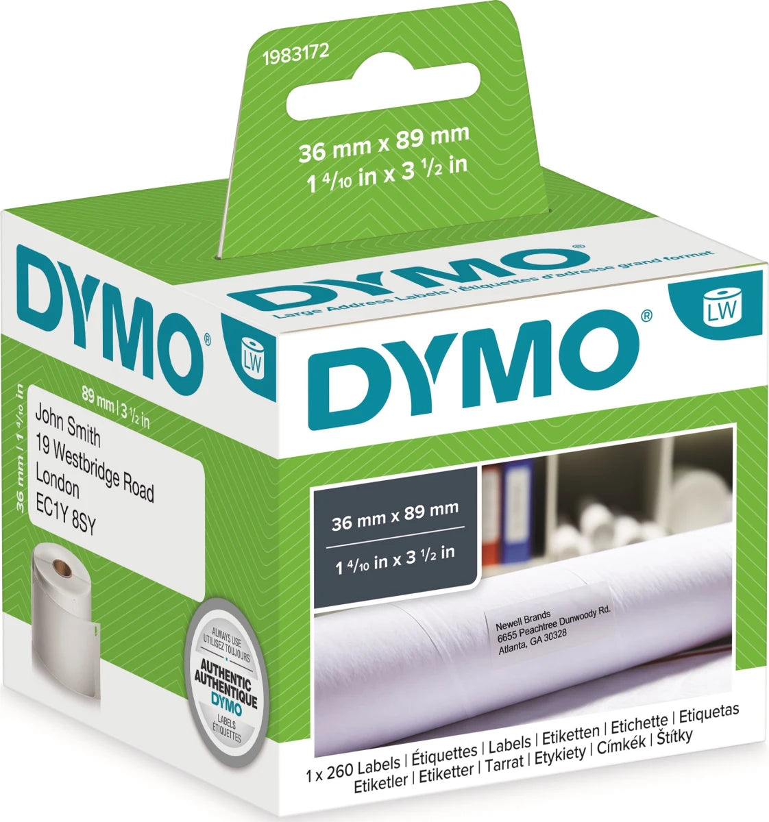 DYMO Label Writer Multi etiket(99012) str. 36 x 89 mm, S0722400, removabel hvid (500)