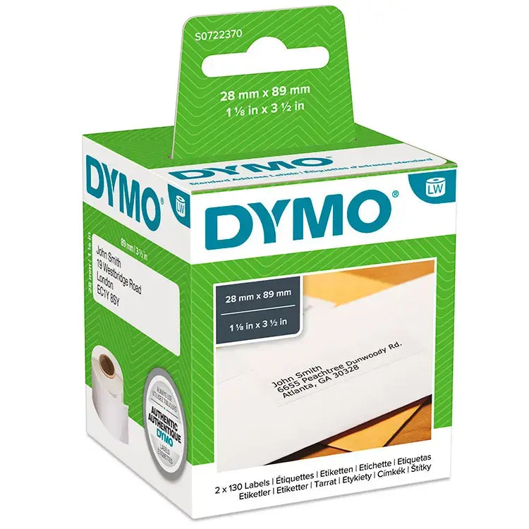 DYMO Label Writer Multi etiket(99010) str. 28 x 89 mm, S0722370, sort på hvid (2x130 stk.) (Copy)