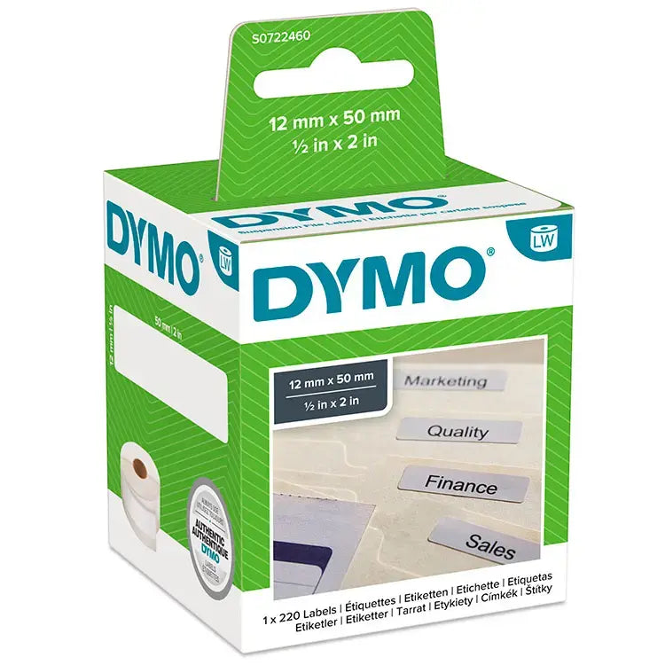 Dymo LabelWriter Hængemappe Etiket(99017) str. 12 x 50 mm Sort på Hvid 220 stk