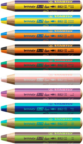 STABILO Woody 3-in-1 Duo – Farveblyant, Voksfarve & Aquarel i Én