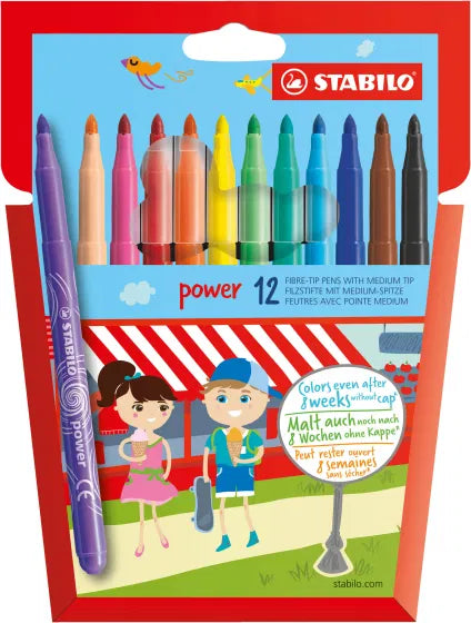 STABILO Power – Fiberpen med Medium Spids – 12 Farver
