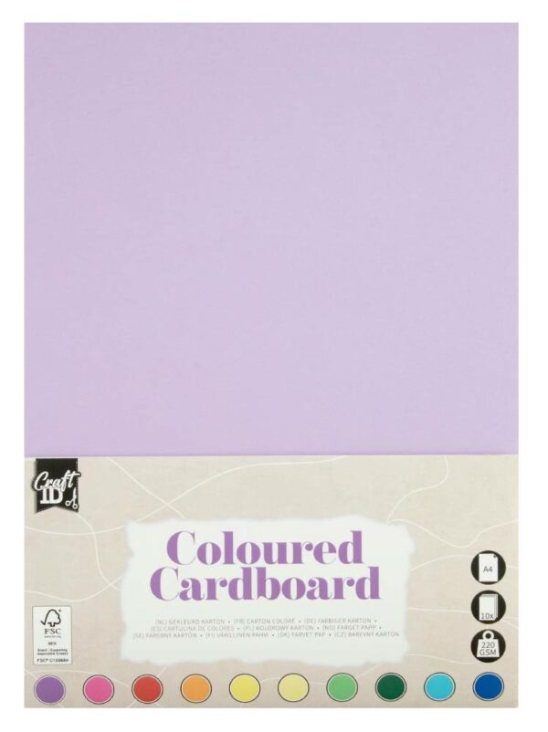Coloured Cardboard A4, 220g, 10 Ark, Pastel farve