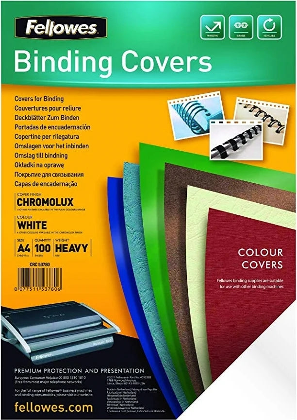 Fellowes Binding Covers A4 hvid 100 stk.