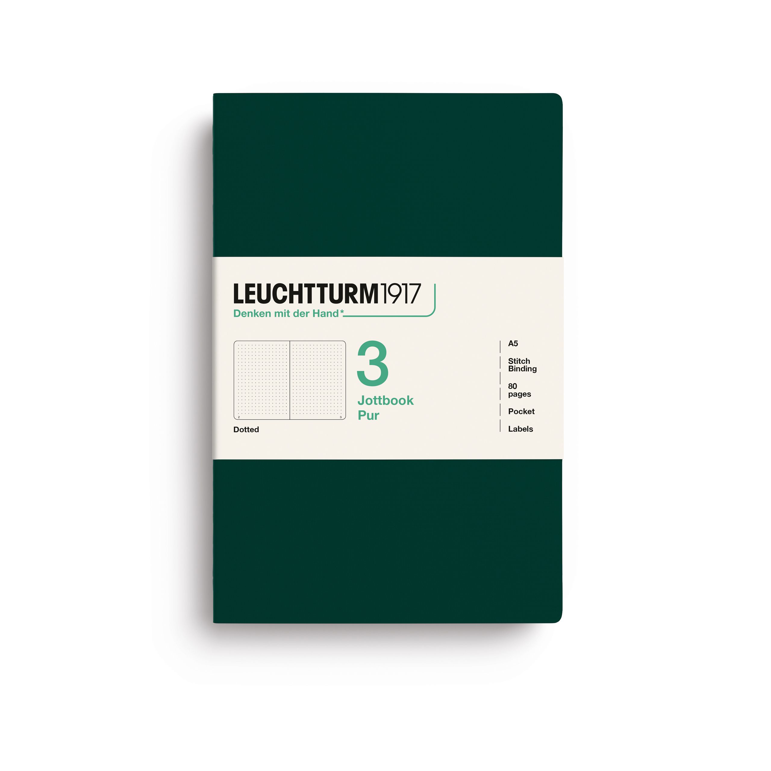 Leuchtturm1917 Jottbook A5, Dotted Forest Green 3 stk