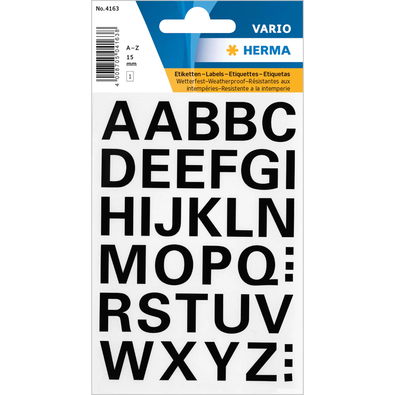 Herma label letters A-Z 15 high black