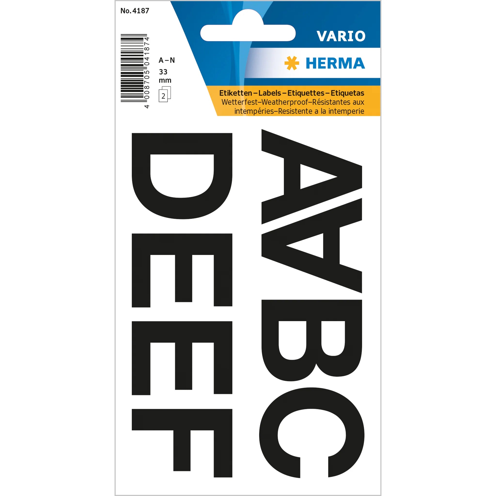 Herma label letters A-N 33 high black