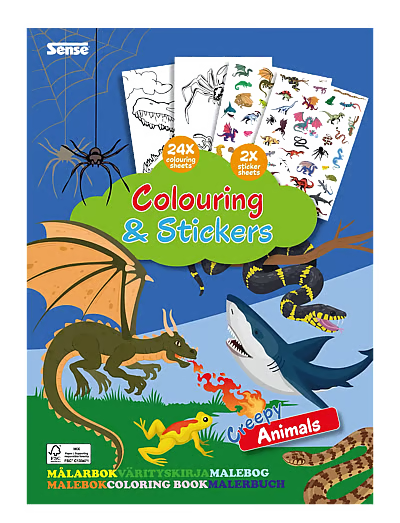 Sense - Dyr Farvelægningsbog med klistermærker