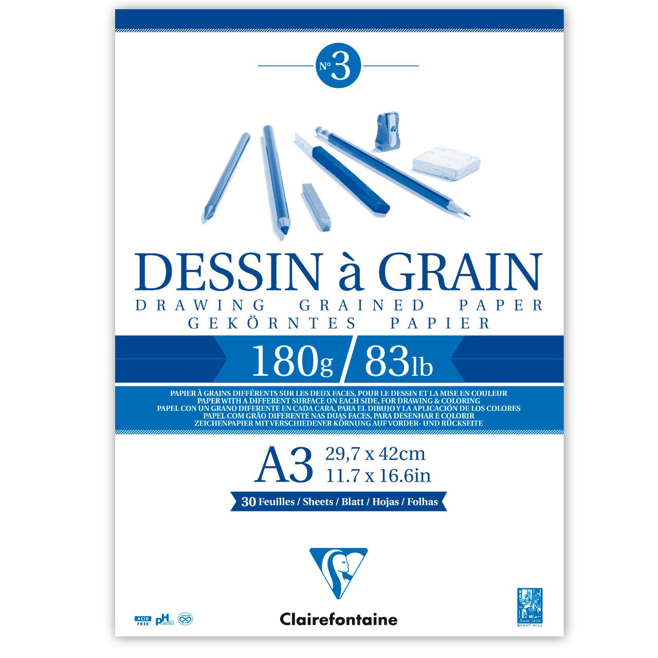 Clairefontaine - Tegne Blok A3 180 Gram 30 Ark