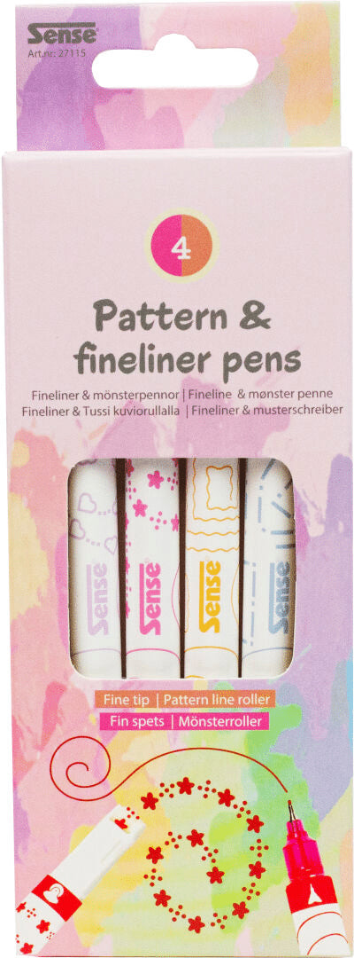 Sense - Mønster og fineline markers 4 stk