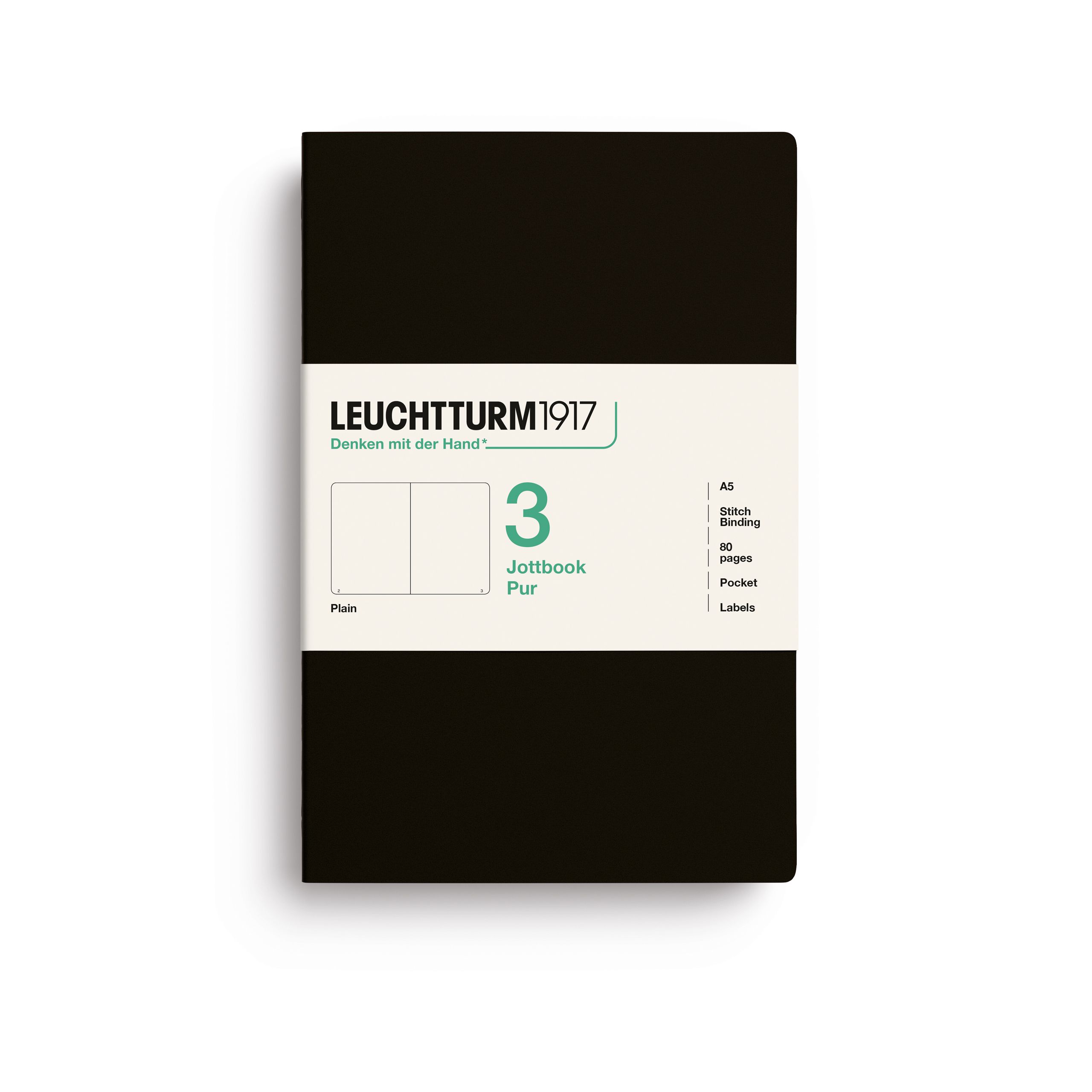 Leuchtturm1917 Jottbook A5, Blank Black 3 stk