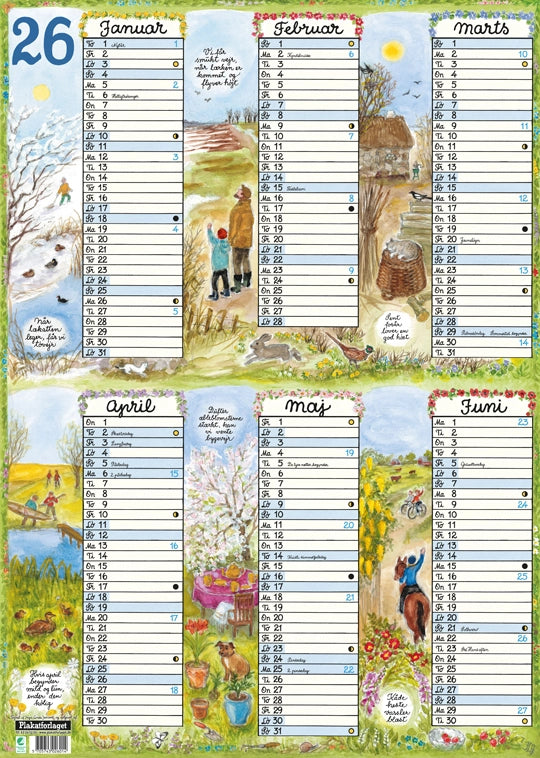 Familiekalender Plakatkalender 2026 2 Ark 50 x 70