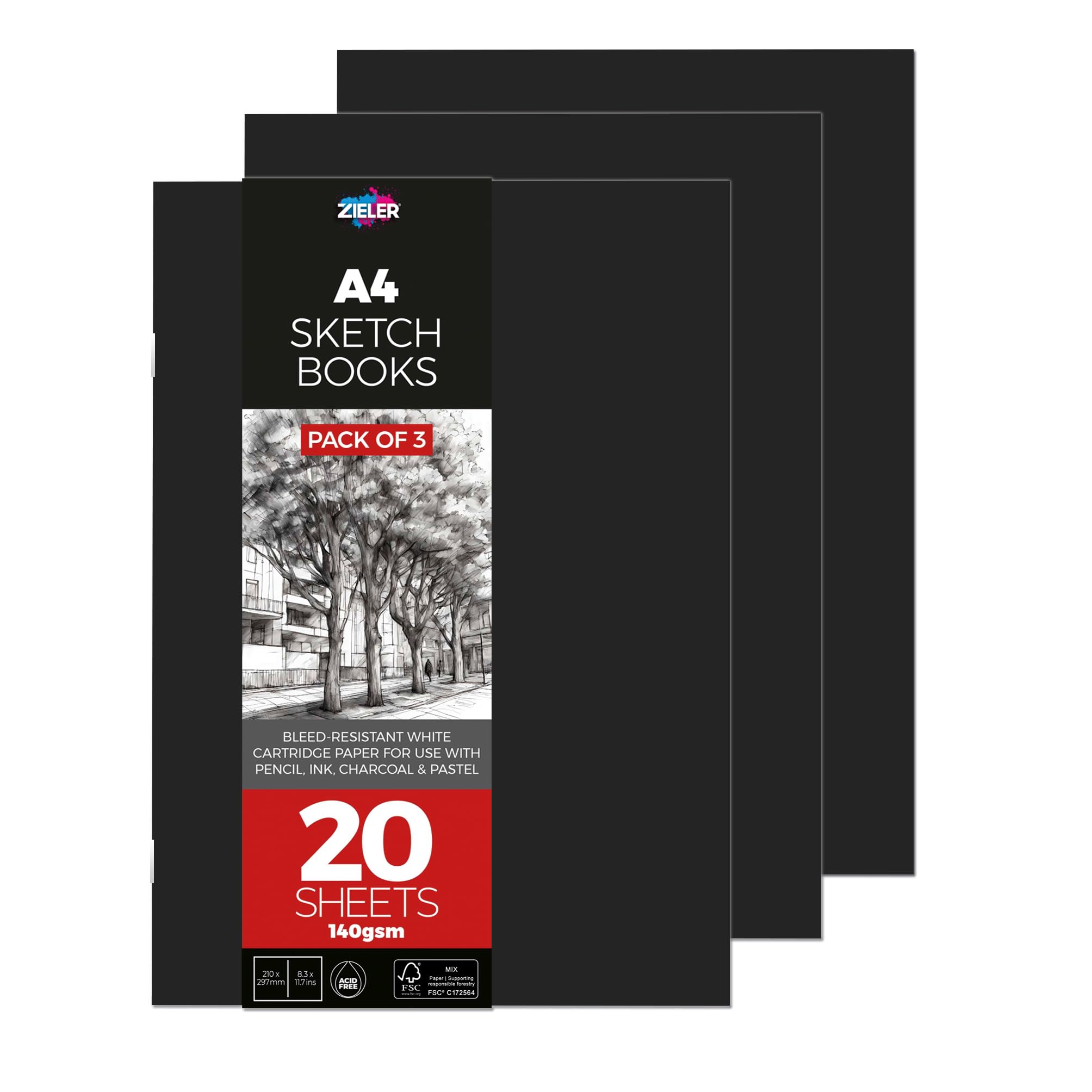 Zieler A4 Sketch Books 3stk, 140g