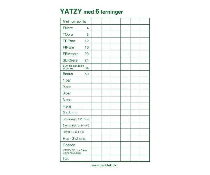 yatzy blok til 6 terninger 3 stk