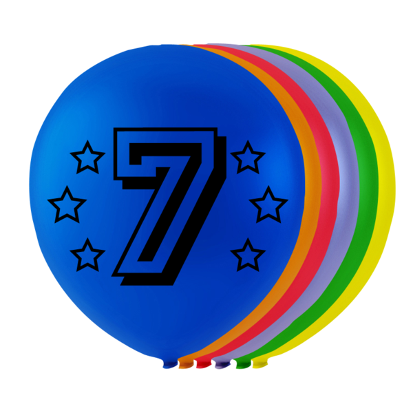 Balloner I flere farver, med årstal på siden (5 År, 6 År, 7 År, 9 År, 18 År, 50 År, 100 År)