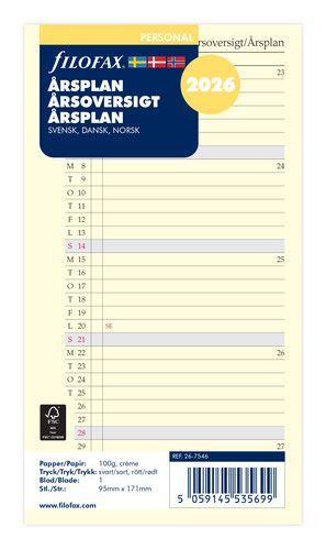 Filofax - Årsplan Personal 2026 Svensk/Dansk/Norsk