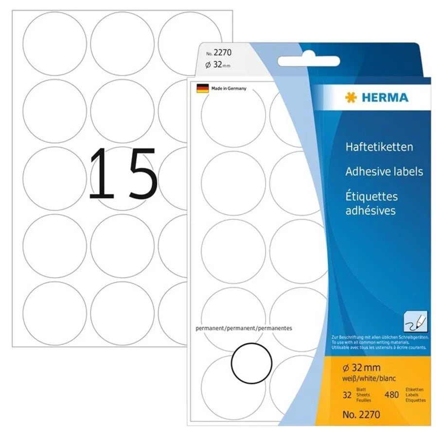 Herma - Runde Etiketter permanent (flere farver og størrelser)